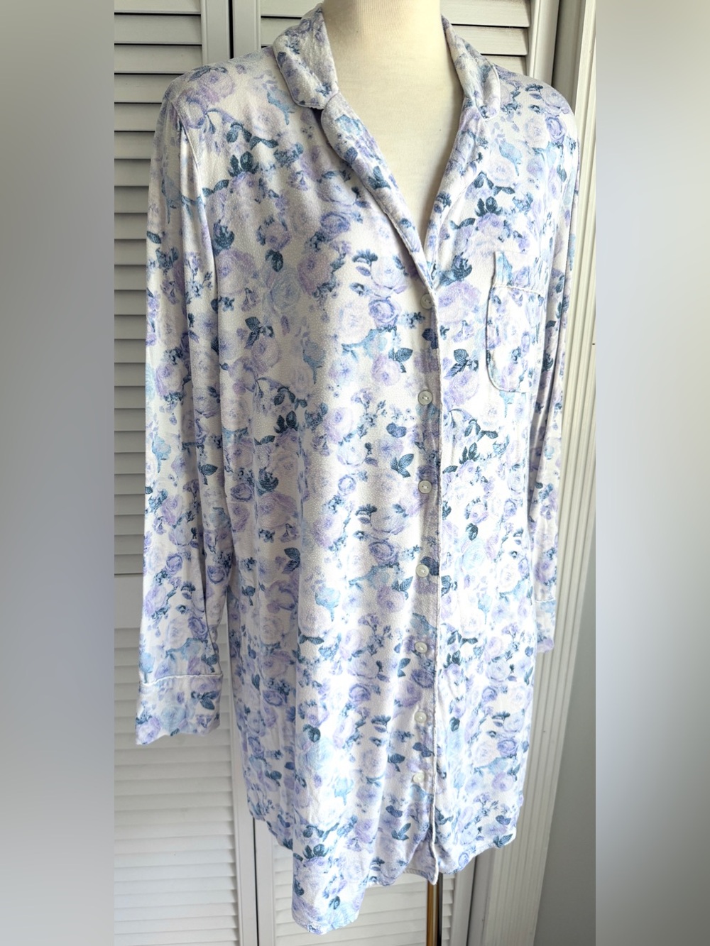 S🪻 Victoria’s Secret VS Modal Blue Lavender Purple Floral Button Up Sleepshirt